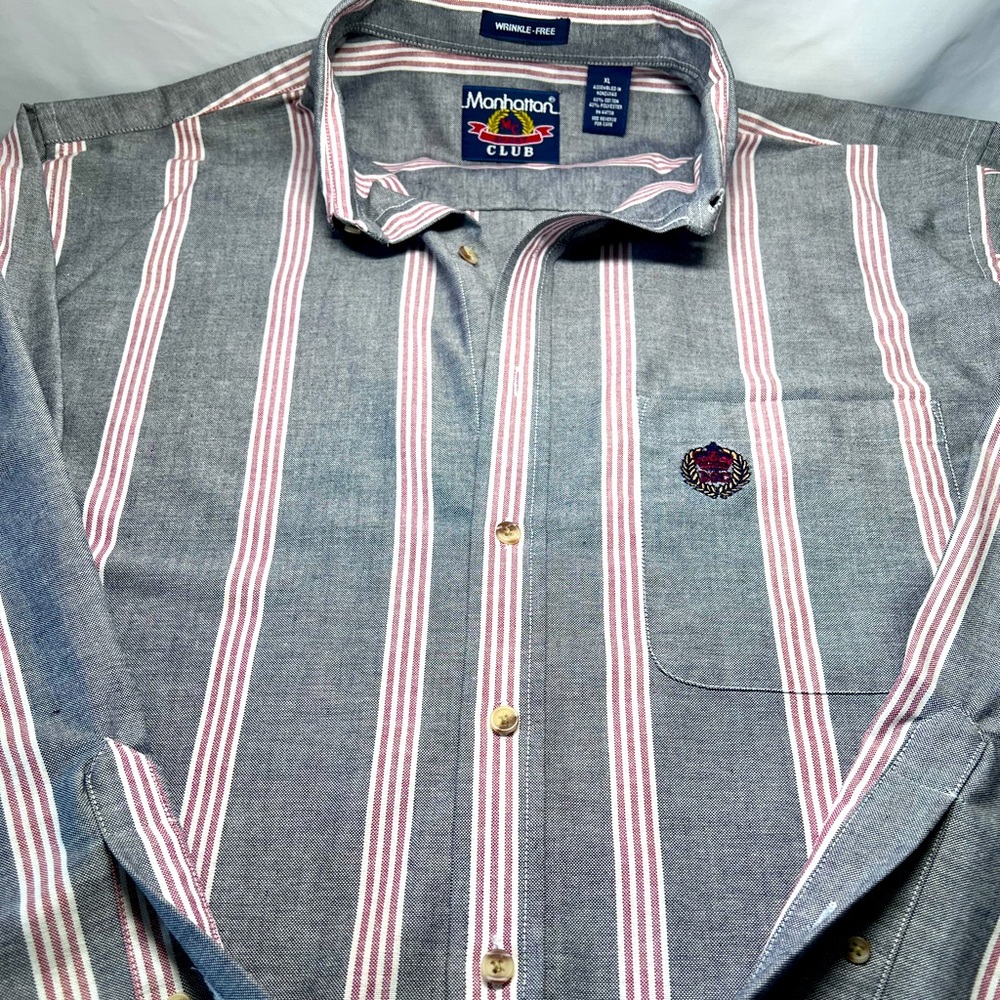 Manhattan Club Wrinkle Free Button down Collar Striped XL Shirt